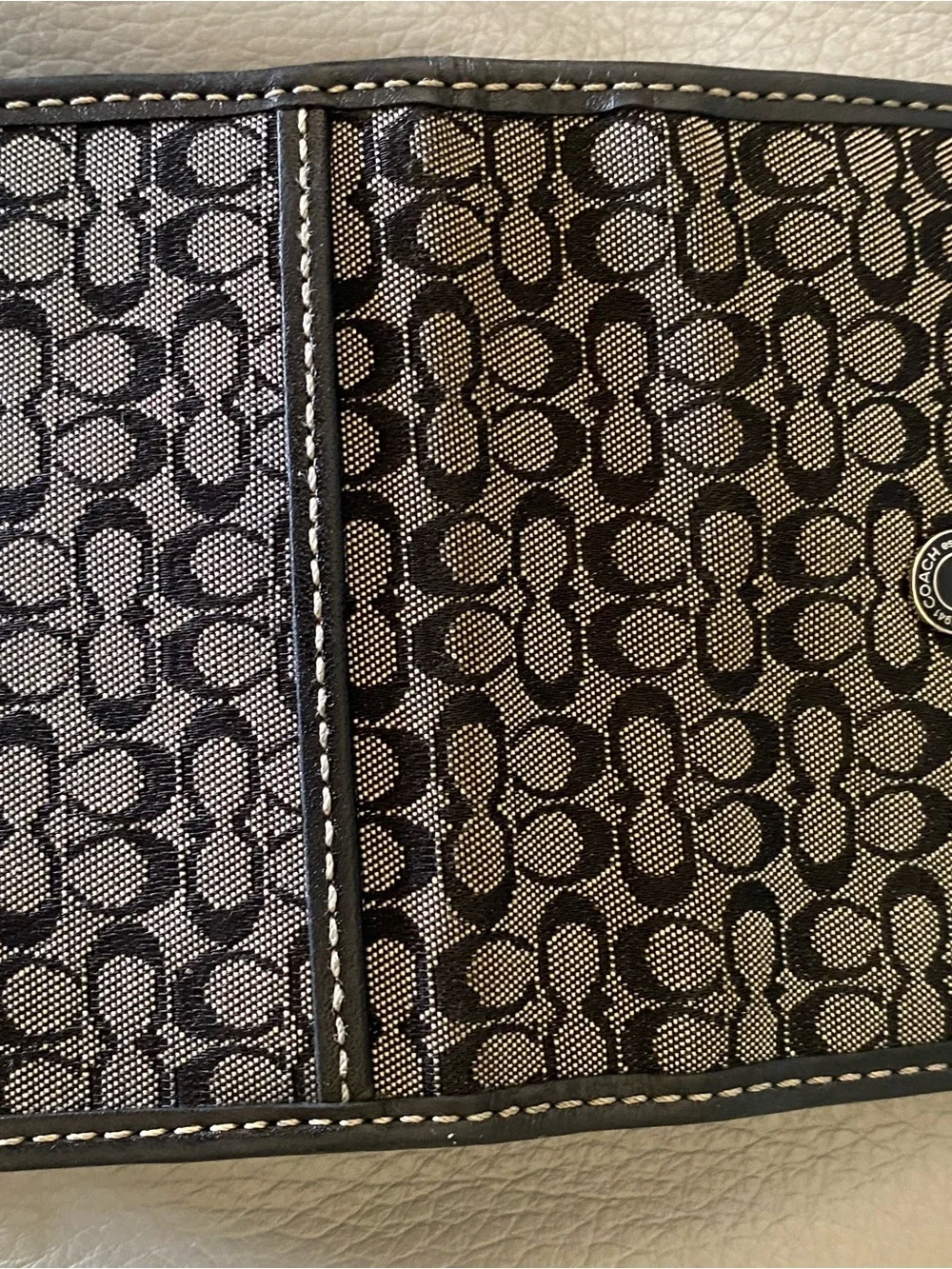 Coach Black Signature Accordion Card Case with Leather Trim